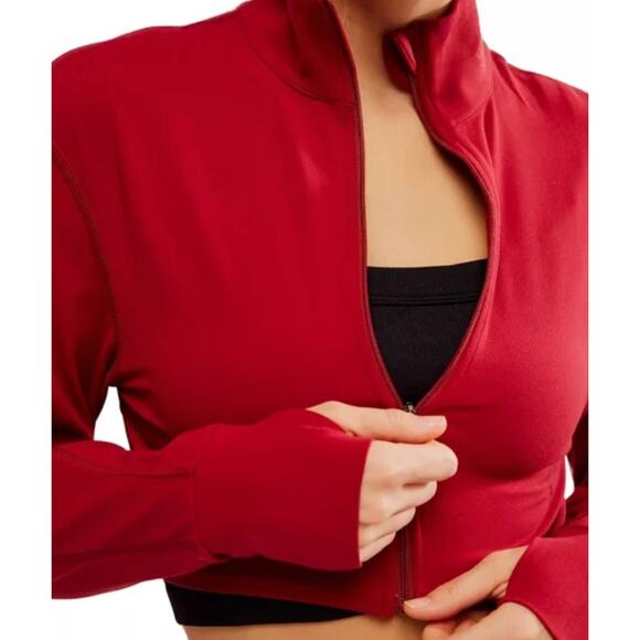 (XS) NWOT $108  Free People Never Better Structured Zip-Up Jacket Crimson - Picture 2 of 10